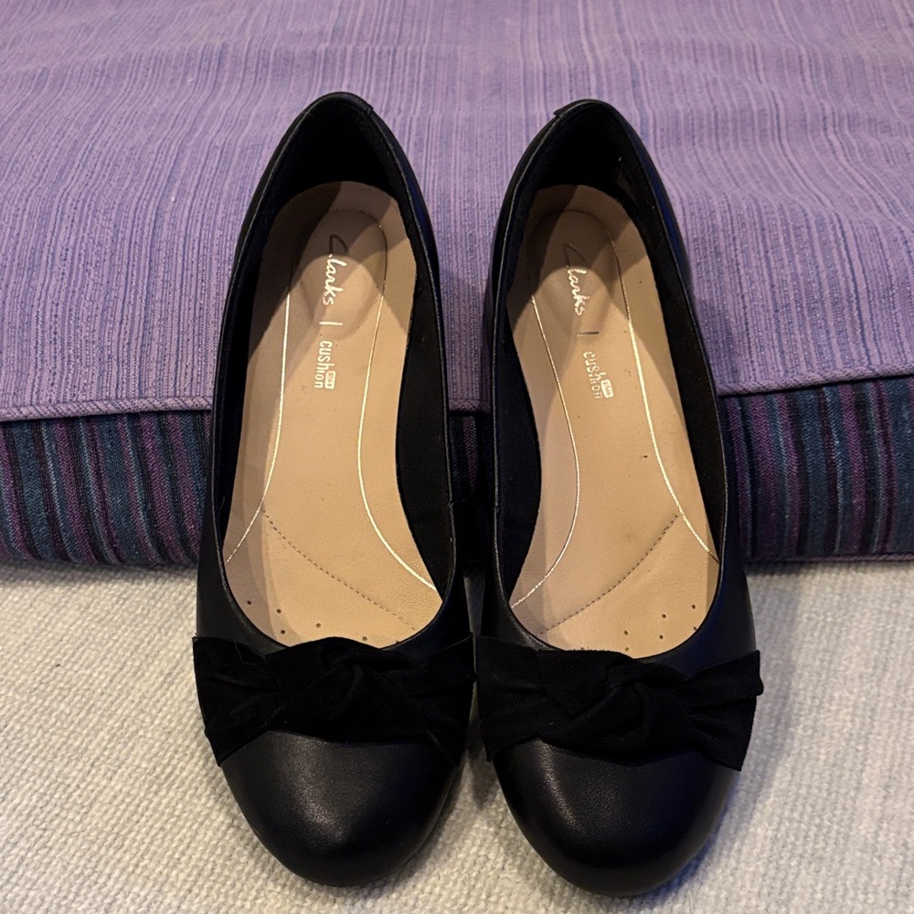 Clarks Women's Black Leather Ballet Loafers, 9.5, New!